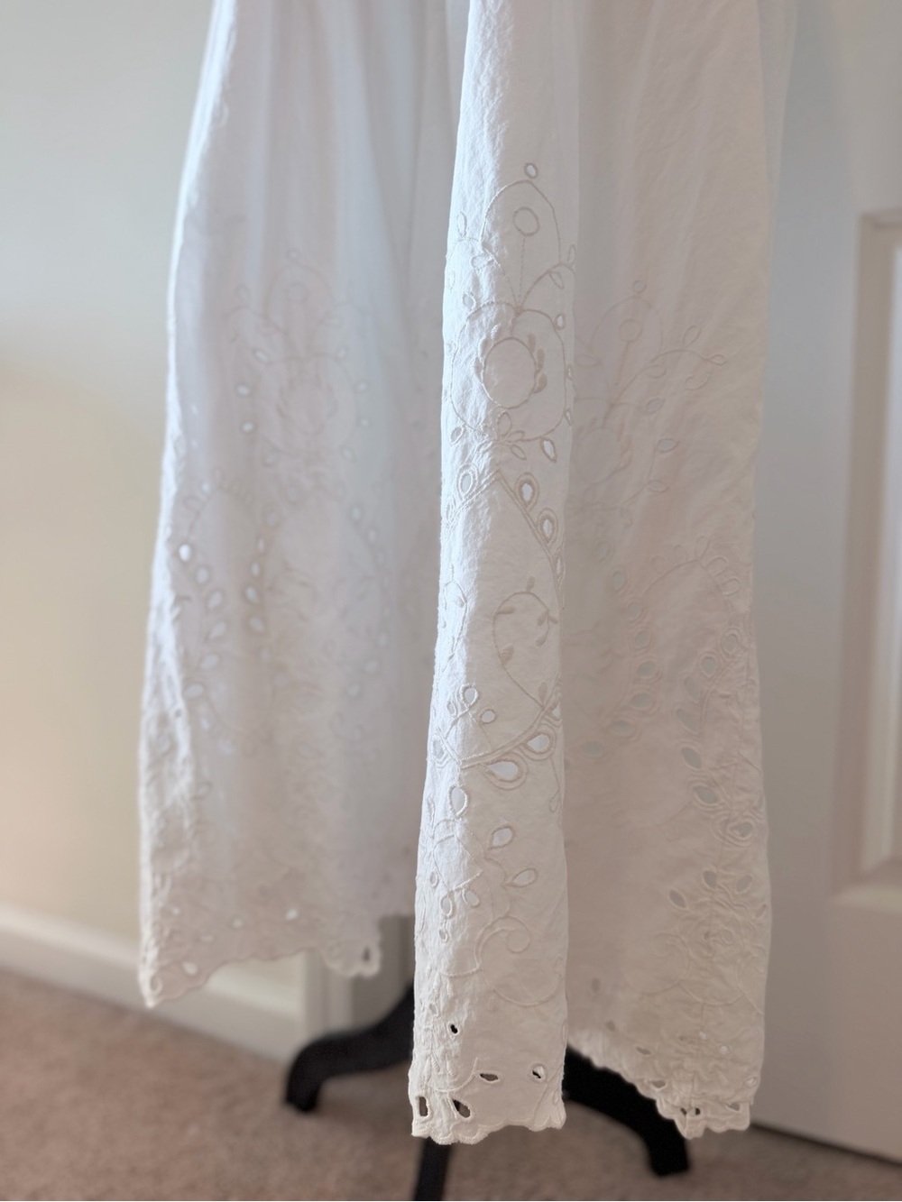Zara White Cotton Eyelet Embroidery Halter Maxi Dress Large - Picture 5 of 11